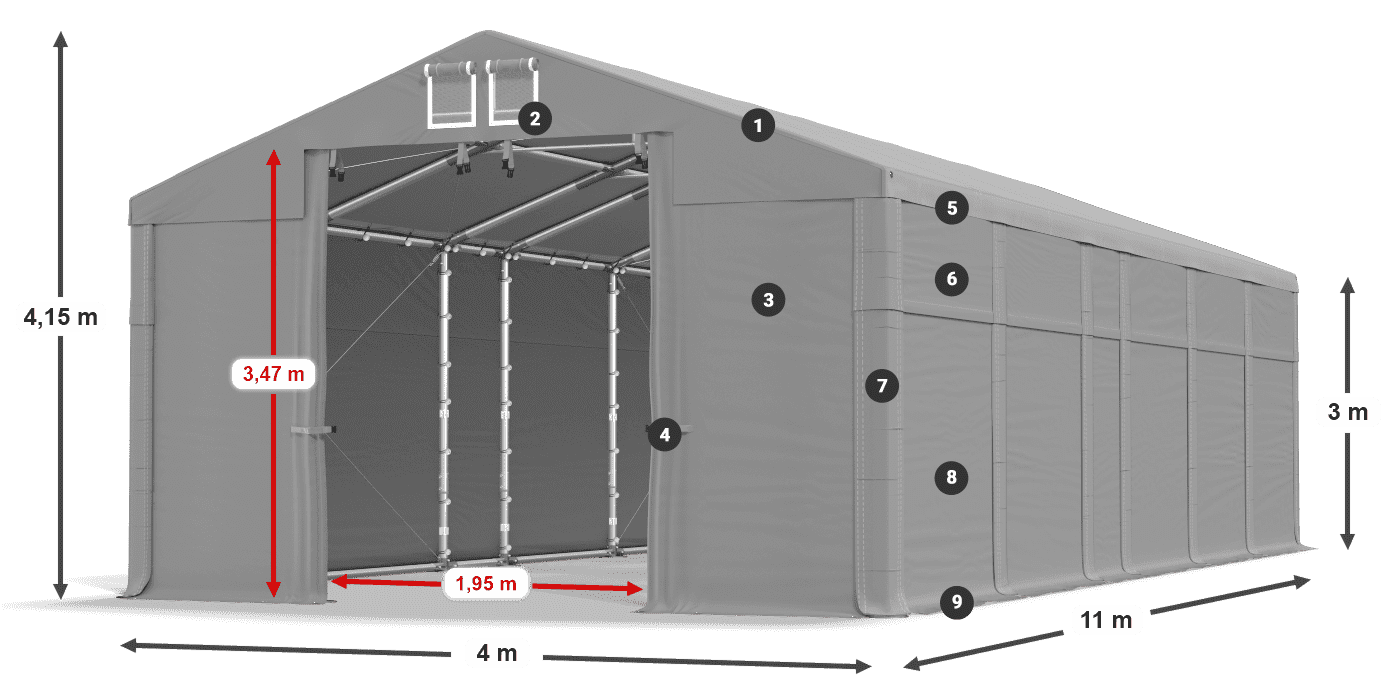 Krov: MS 580 PVC Zidovi: FR 620 PVC Legenda od 3 m
