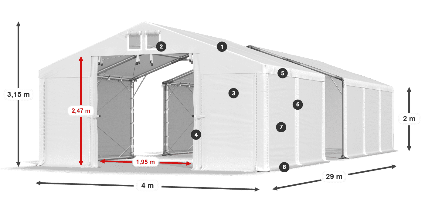 Krov: MS 580 PVC Zidovi: FR M 620 PVC Legenda od 2 m