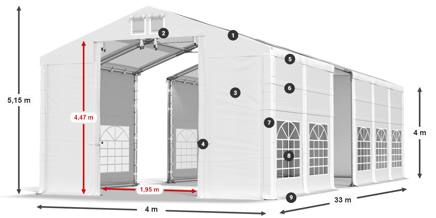 Krov: MS T 580 PVC Zidovi: FR 620 PVC Legenda od 4 m