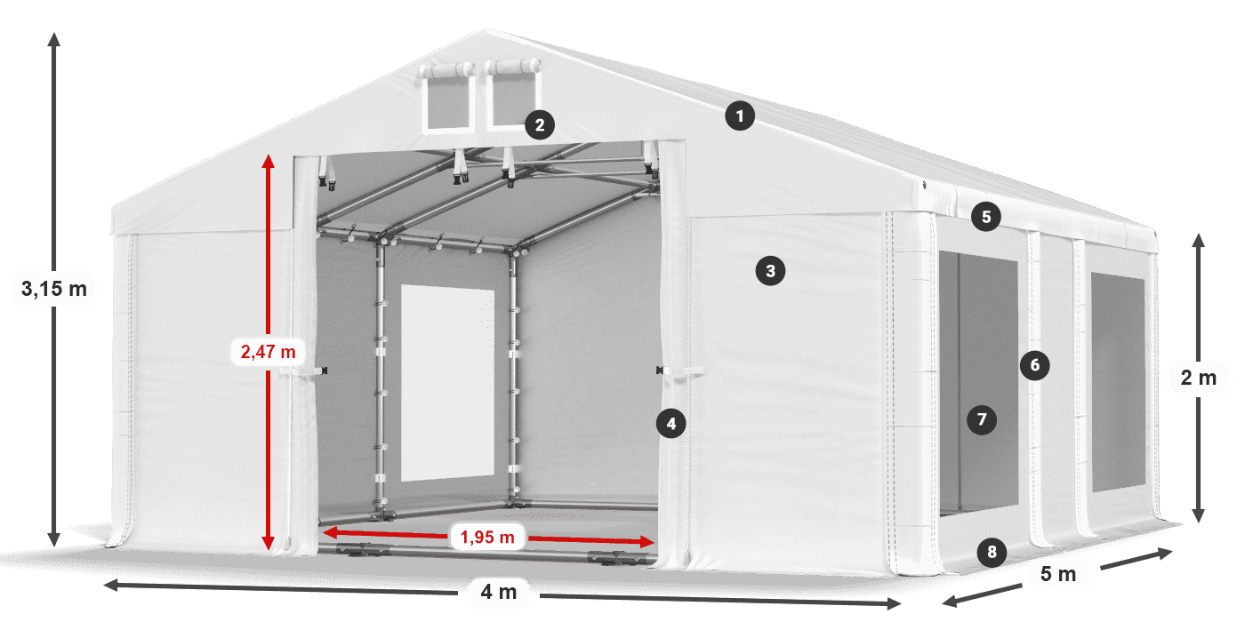Krov: MS 580 PVC Zidovi: MS 580 PVC Legenda od 2 m