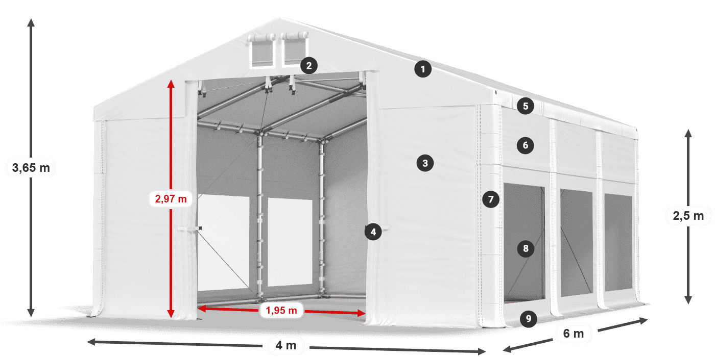 Krov: MS 580 PVC Zidovi: MS 580 PVC 2,5 m legenda