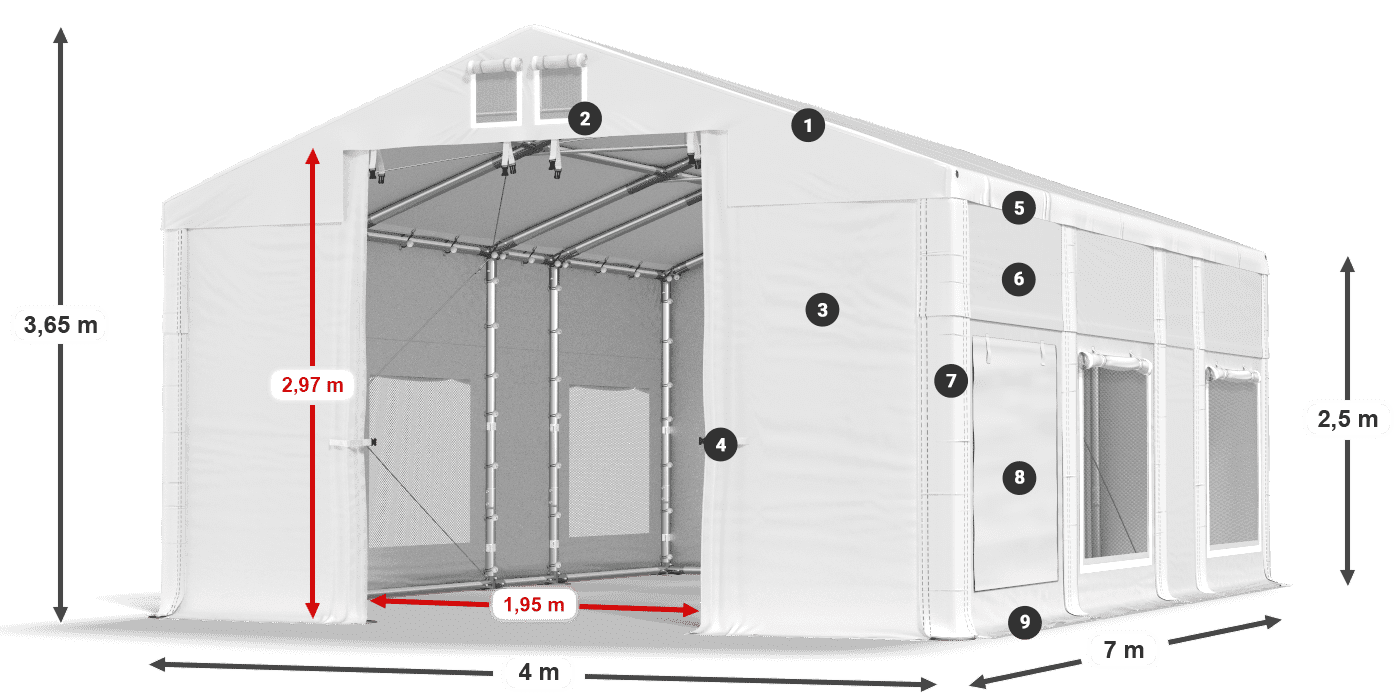 Krov: MS 580 PVC Zidovi: SD M 500 PVC Legenda od 2,5 m