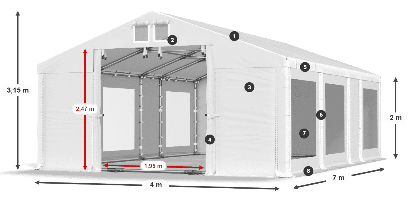 Krov: MS 580 PVC Zidovi: MS 580 PVC Legenda od 2 m