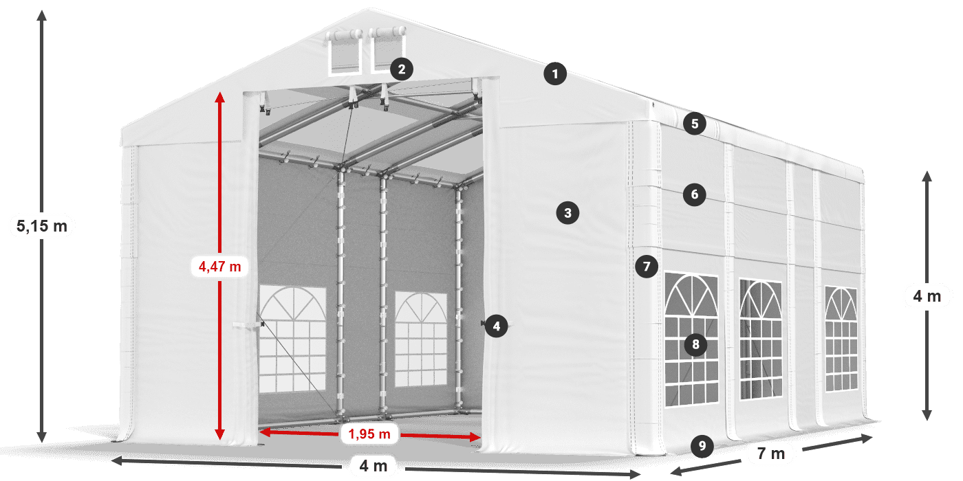 Krov: MS T 580 PVC Zidovi: FR 620 PVC Legenda od 4 m