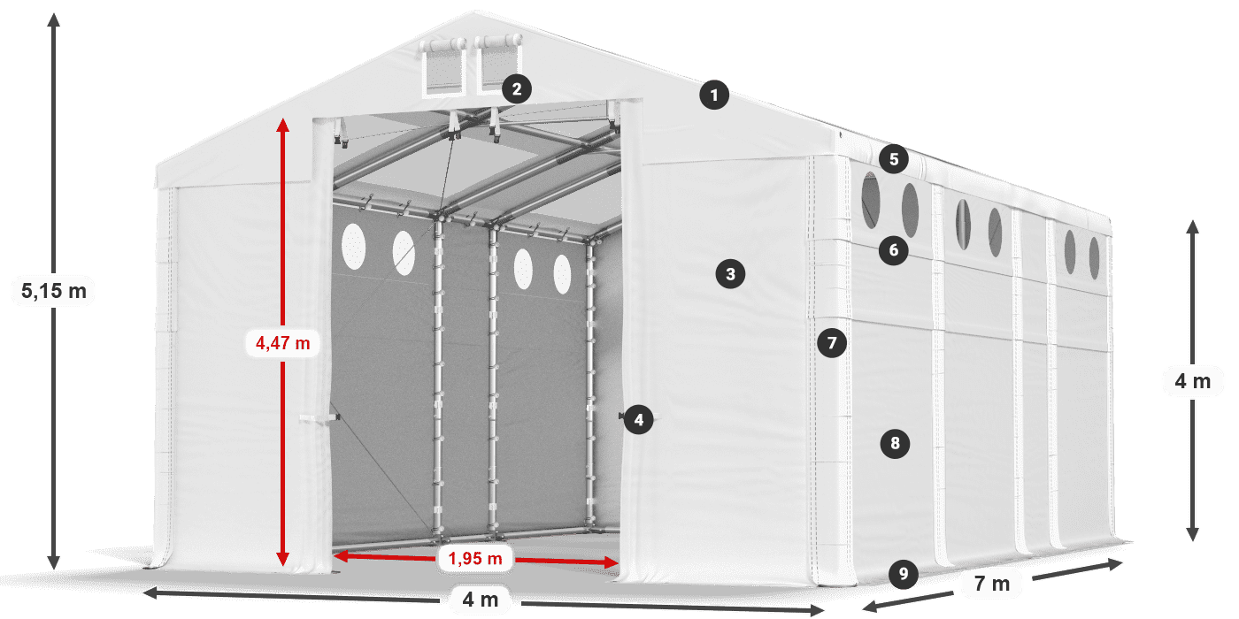 Krov: MS T 580 PVC Zidovi: MS O 580 PVC 4 m legenda