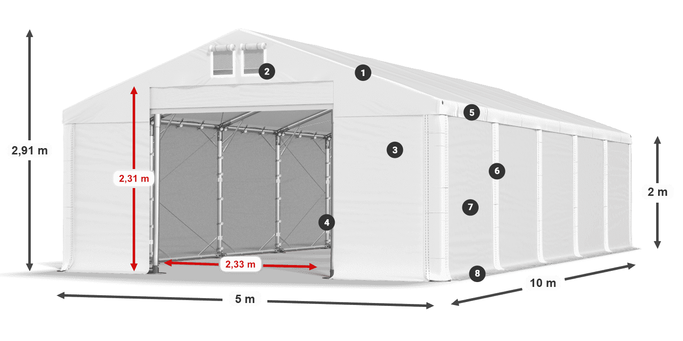 Krov: MS 580 PVC Zidovi: FR M 620 PVC Legenda od 2 m