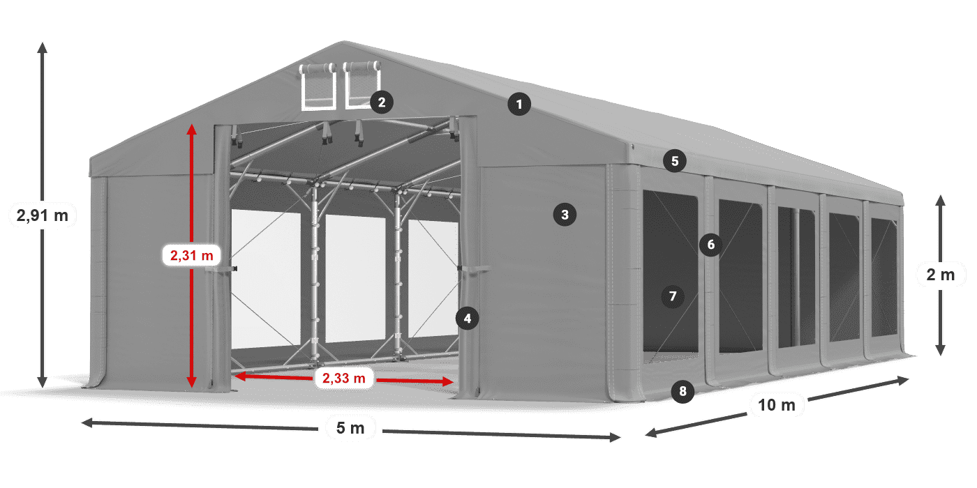 Krov: MS 580 PVC Zidovi: MS 580 PVC Legenda od 2 m