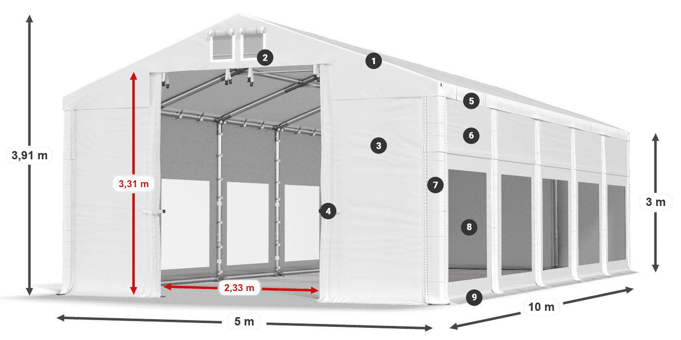 Krov: MS 580 PVC Zidovi: MS 580 PVC Legenda od 3 m