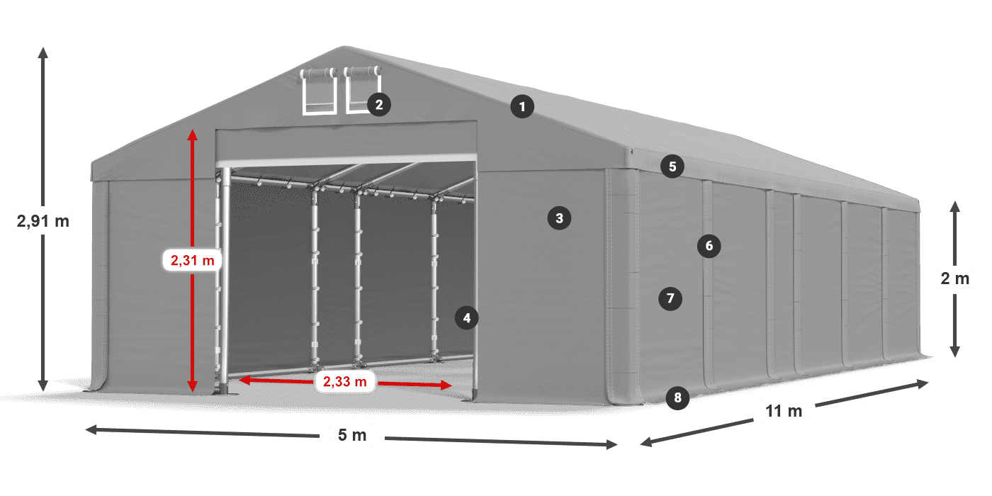 Krov: MS 580 PVC Zidovi: FR M 620 PVC Legenda od 2 m