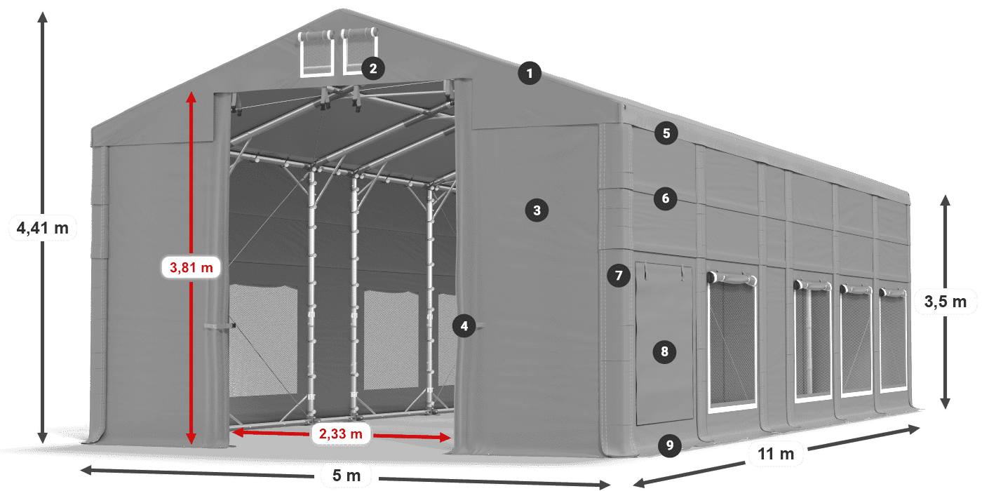 Krov: FR 620 PVC Zidovi: SD 500 PVC Legenda od 3,5 m