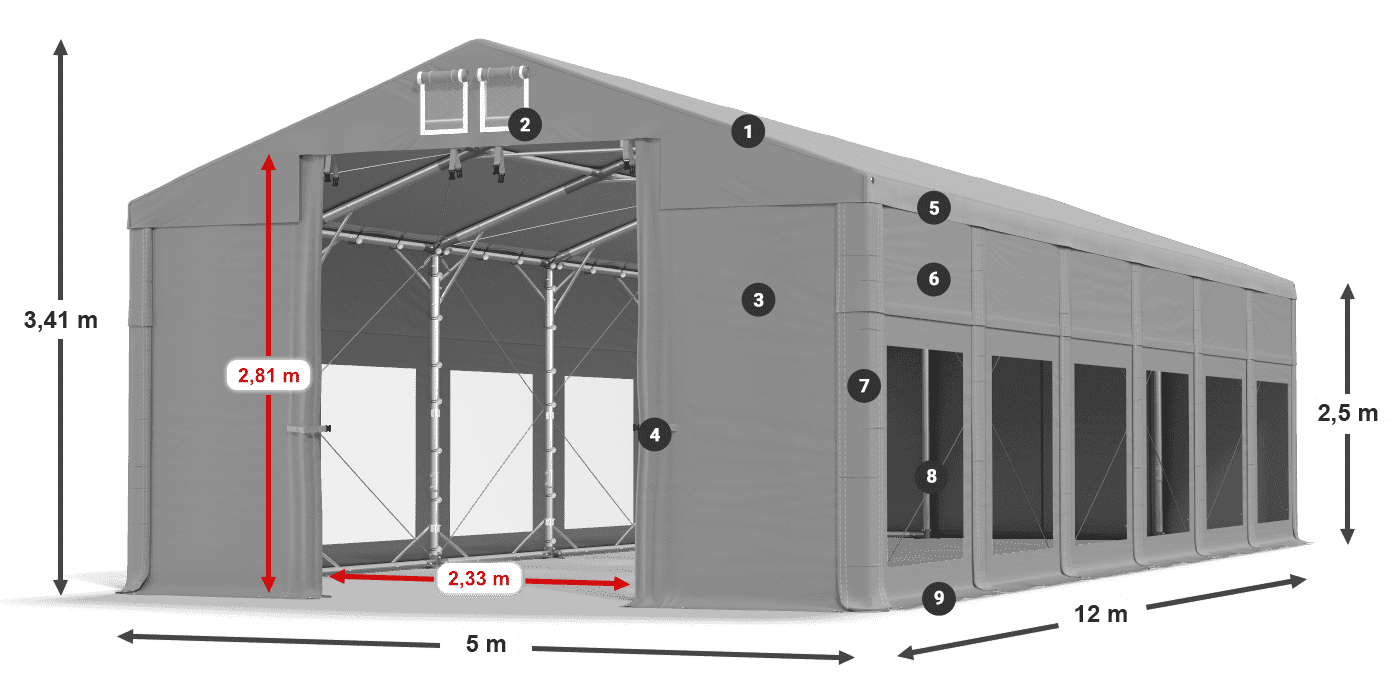Krov: MS 580 PVC Zidovi: MS 580 PVC 2,5 m legenda