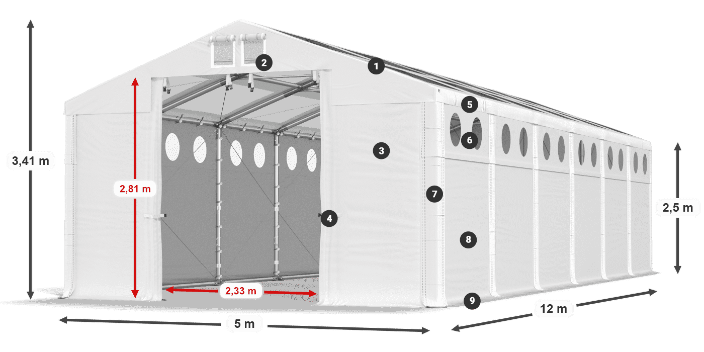 Krov: MS T 580 PVC Zidovi: MS O 580 PVC 2,5 m legenda