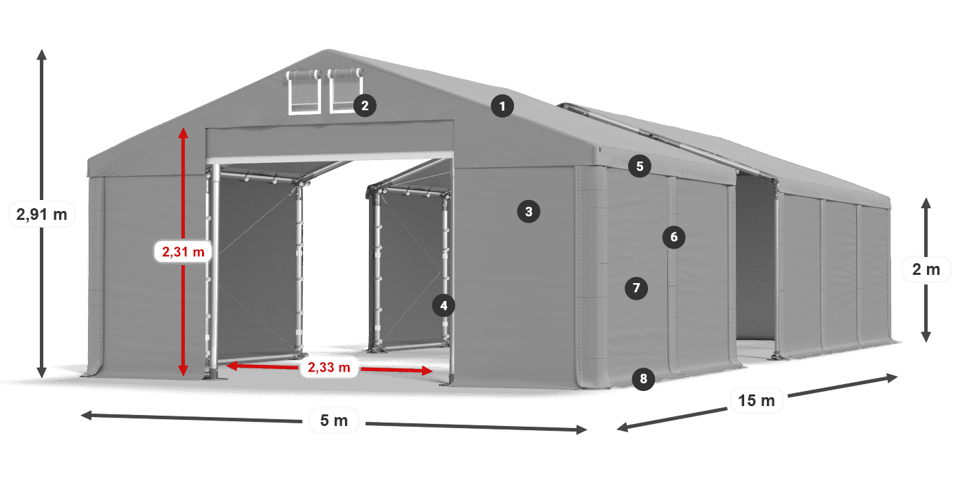 Krov: MS 580 PVC Zidovi: FR M 620 PVC Legenda od 2 m