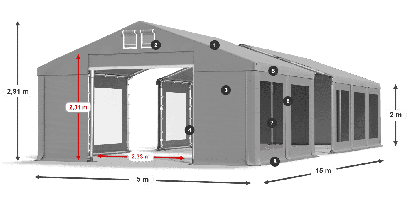 Krov: MS 580 PVC Zidovi: MS 580 PVC Legenda od 2 m