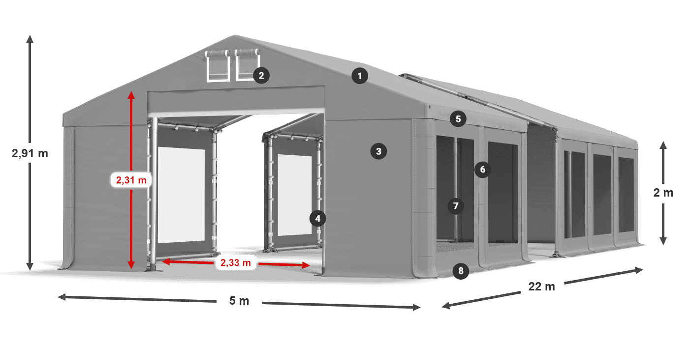 Krov: MS 580 PVC Zidovi: MS 580 PVC Legenda od 2 m