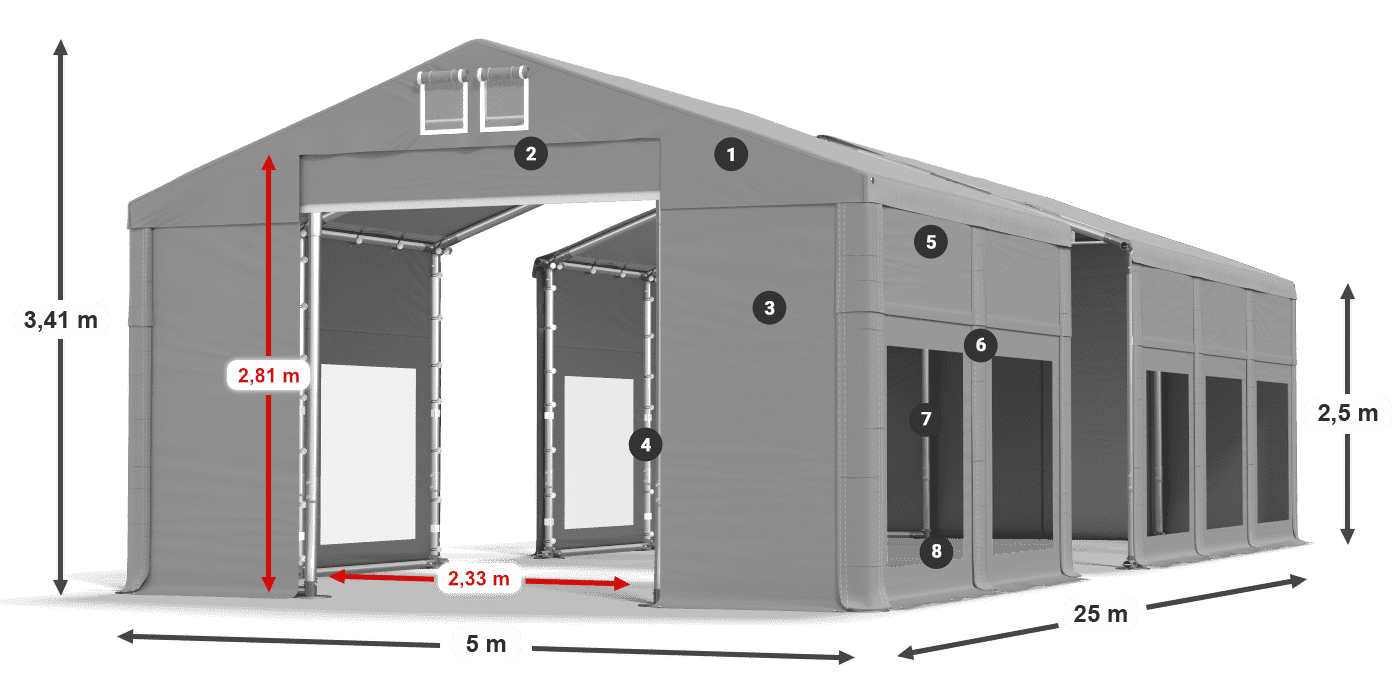 Krov: MS 580 PVC Zidovi: MS 580 PVC 2,5 m legenda