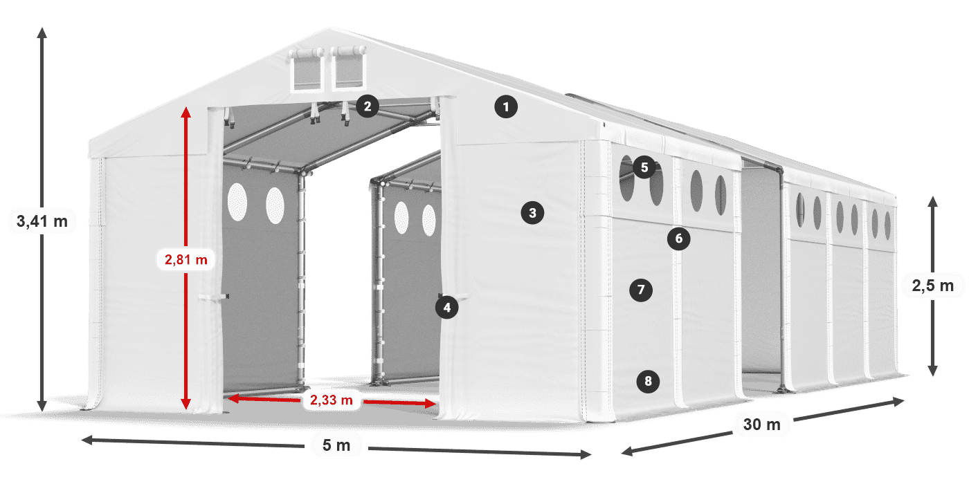 Krov: MS 580 PVC Zidovi: FR O 620 PVC Legenda od 2,5 m