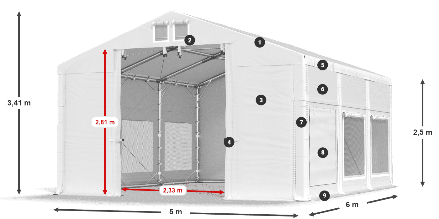 Krov: FR 620 PVC Zidovi: SD 500 PVC Legenda od 2,5 m