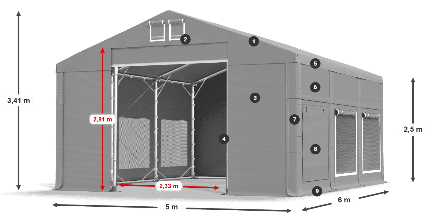 Krov: FR 620 PVC Zidovi: SD 500 PVC Legenda od 2,5 m