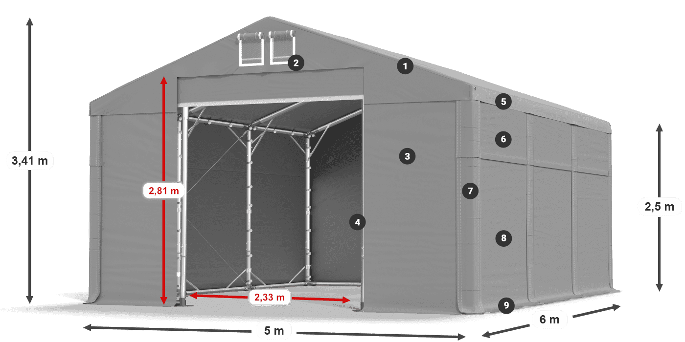 Krov: MS 580 PVC Zidovi: FR 620 PVC Legenda od 2,5 m