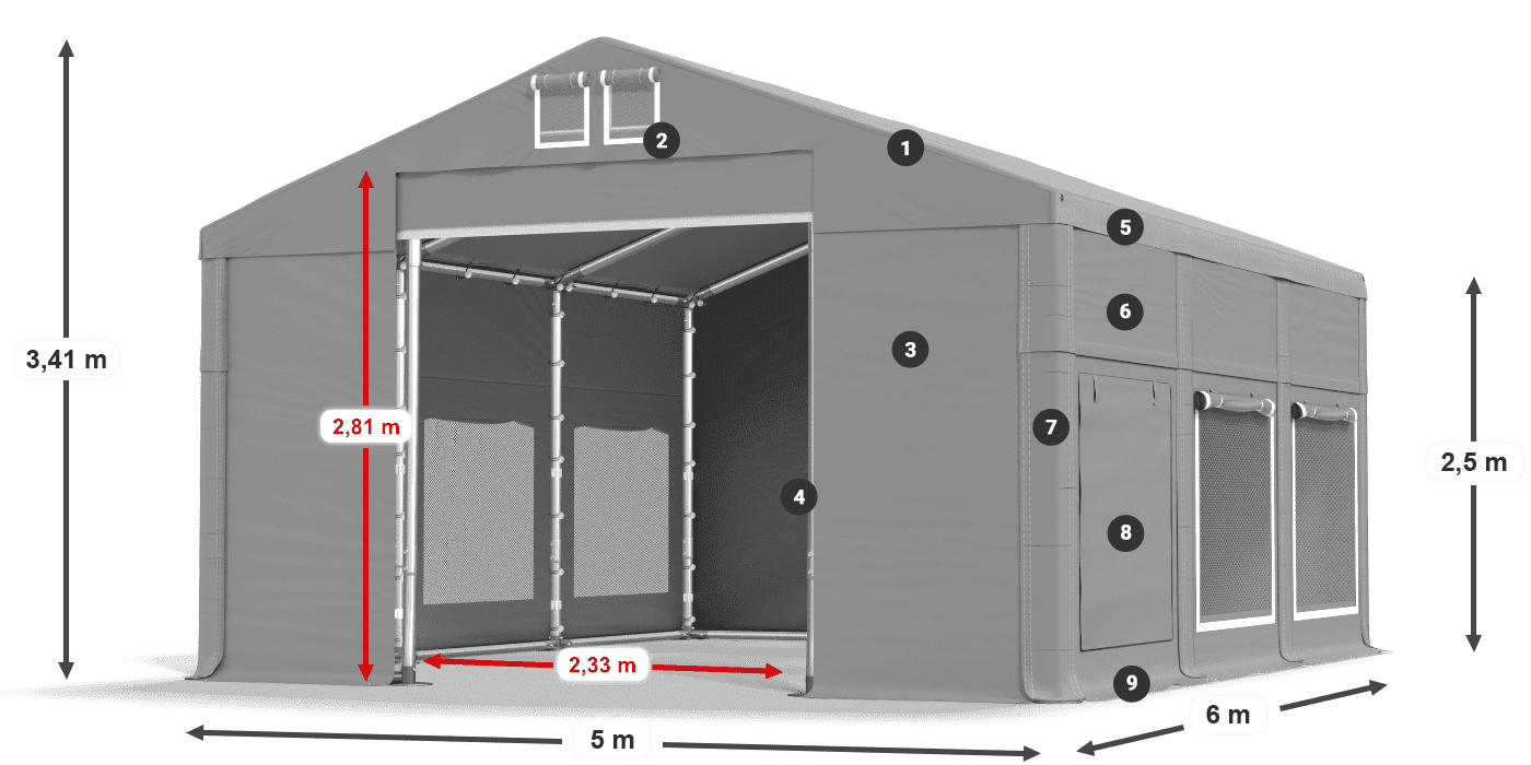 Krov: MS 580 PVC Zidovi: SD M 500 PVC Legenda od 2,5 m
