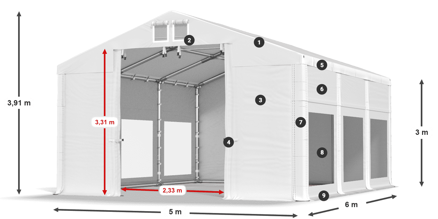 Krov: MS 580 PVC Zidovi: MS 580 PVC Legenda od 3 m
