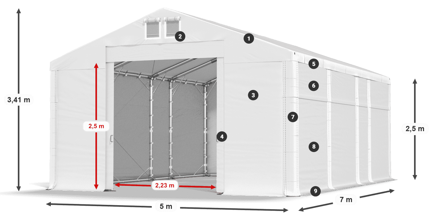 Krov: FR 620 PVC Zidovi: SD 500 PVC Legenda od 2,5 m