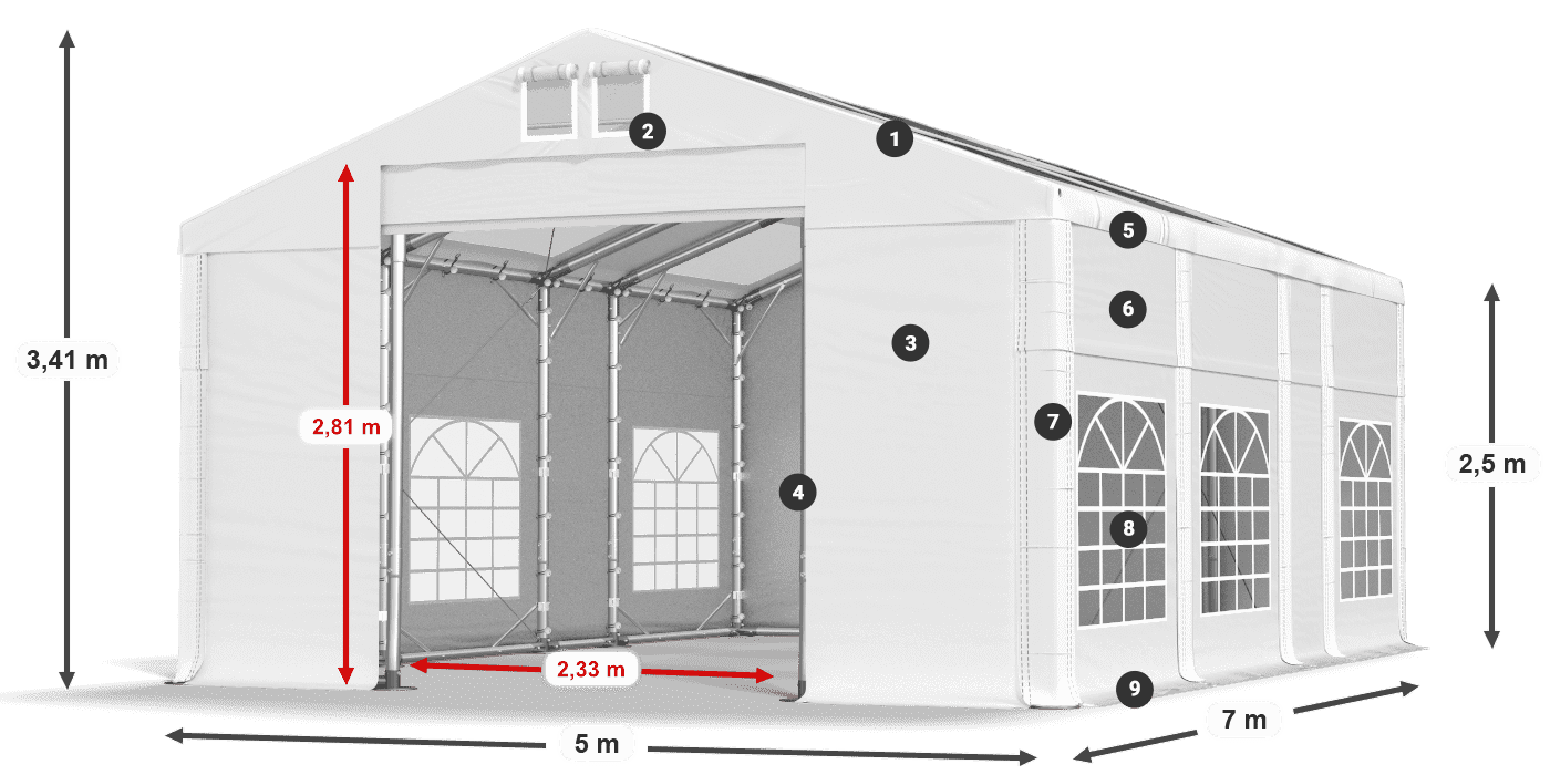 Krov: MS T 580 PVC Zidovi: FR 620 PVC Legenda od 2,5 m
