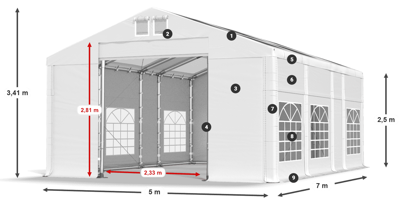Krov: MS T 580 PVC Zidovi: FR 620 PVC Legenda od 2,5 m