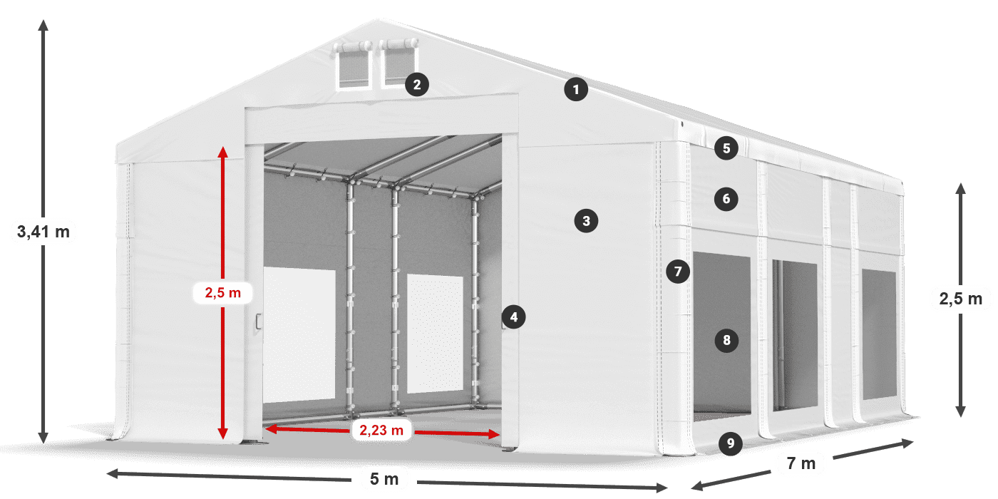 Krov: MS 580 PVC Zidovi: MS 580 PVC 2,5 m legenda