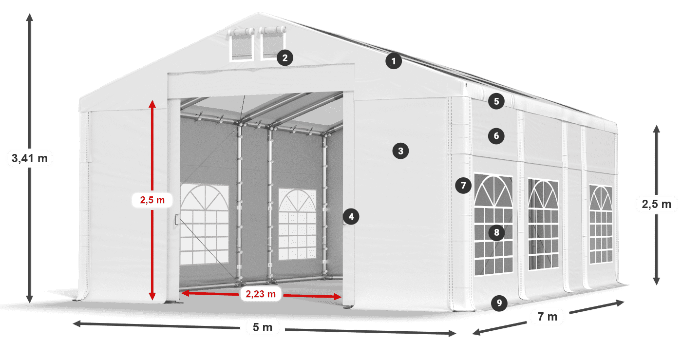 Krov: MS 580 PVC Zidovi: SD 500 PVC Legenda od 2,5 m