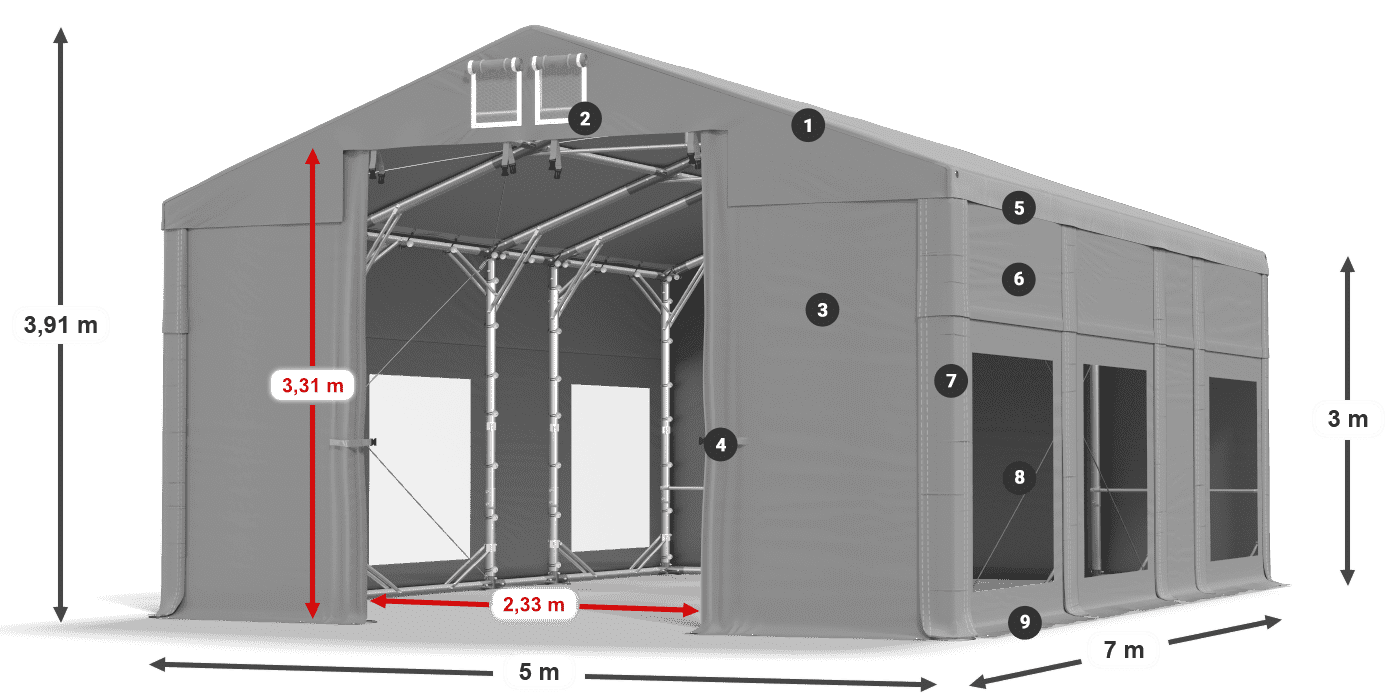 Krov: MS 580 PVC Zidovi: MS 580 PVC Legenda od 3 m
