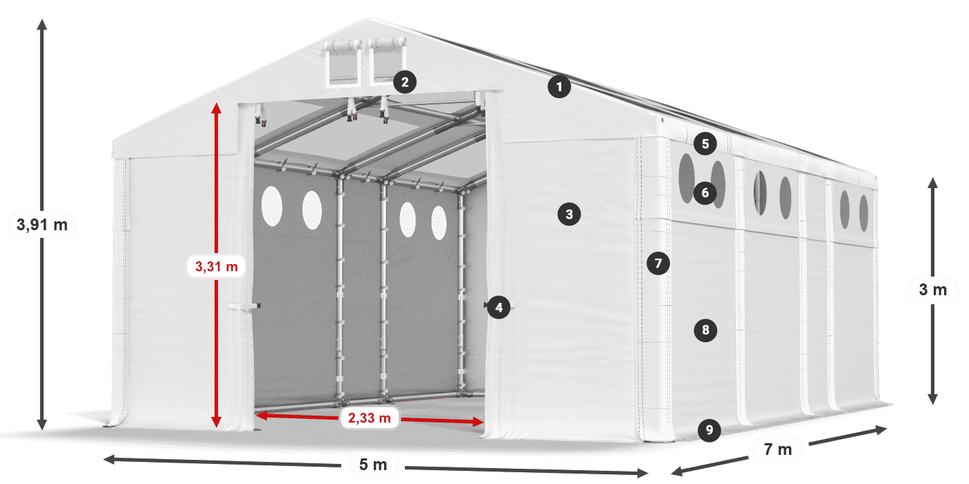 Krov: MS T 580 PVC Zidovi: MS O 580 PVC Legenda od 3 m