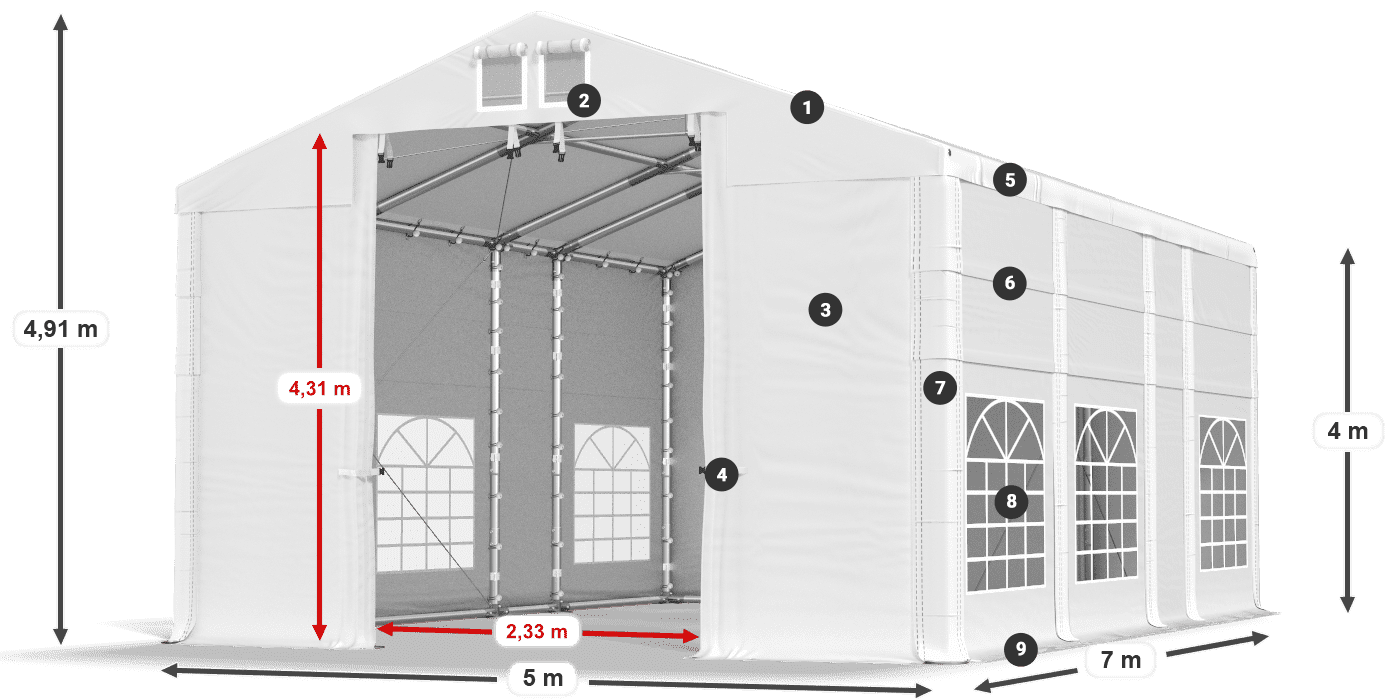Krov: MS 580 PVC Zidovi: FR 620 PVC Legenda od 4 m