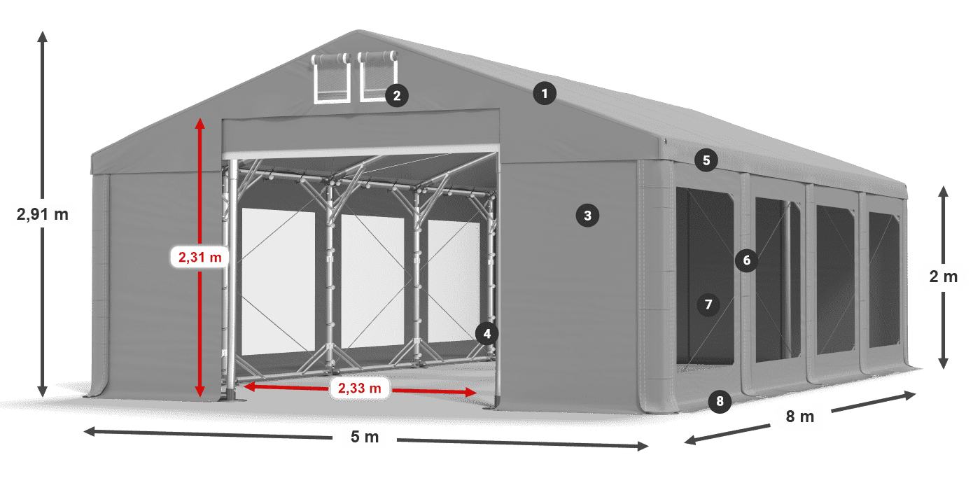 Krov: MS 580 PVC Zidovi: MS 580 PVC Legenda od 2 m