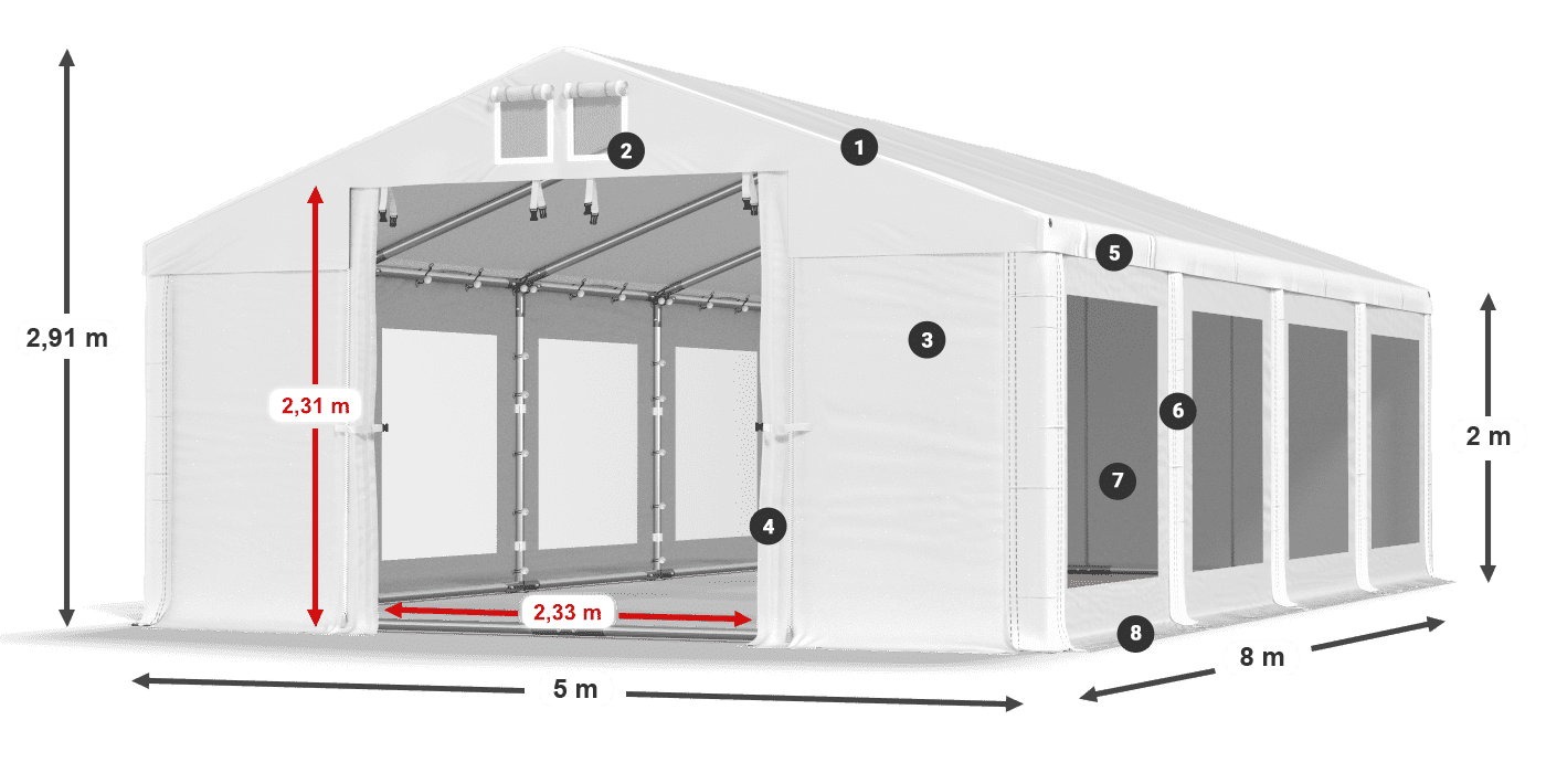 Krov: MS 580 PVC Zidovi: MS 580 PVC Legenda od 2 m