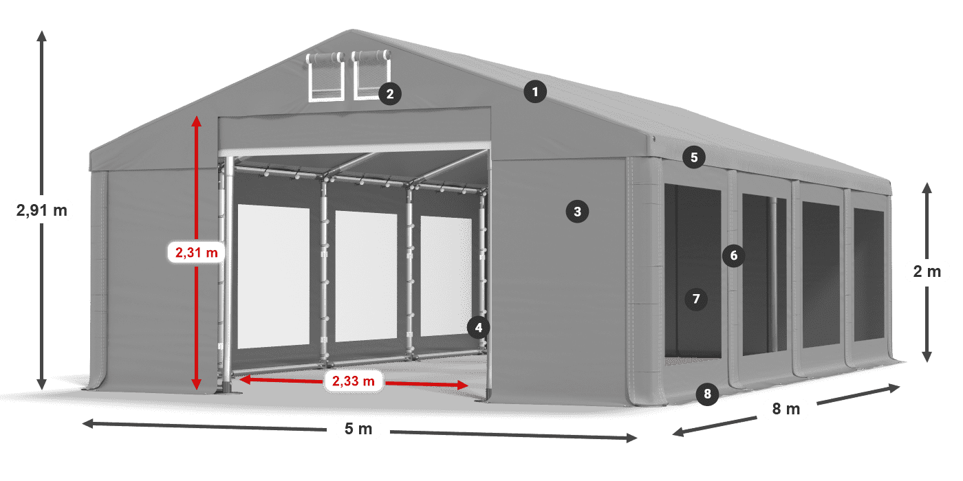 Krov: MS 580 PVC Zidovi: MS 580 PVC Legenda od 2 m