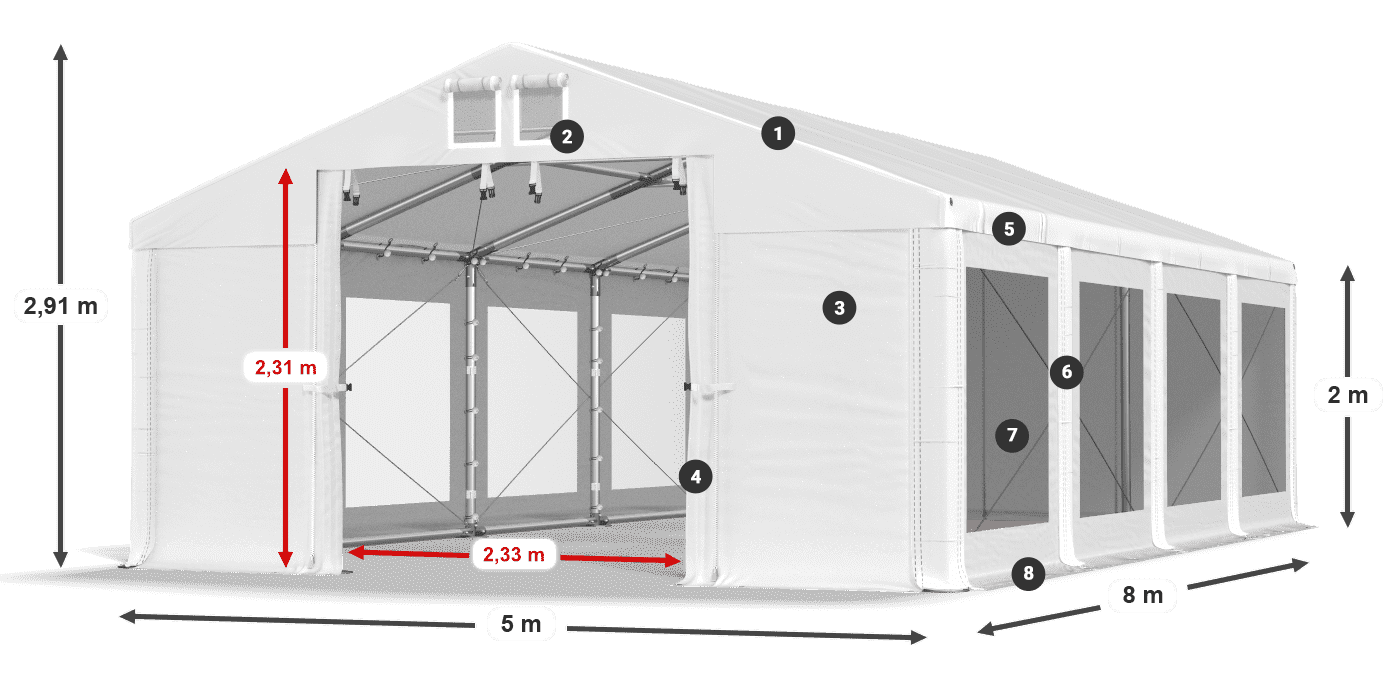 Krov: MS 580 PVC Zidovi: MS 580 PVC Legenda od 2 m
