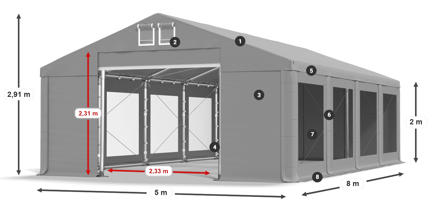 Krov: MS 580 PVC Zidovi: MS 580 PVC Legenda od 2 m