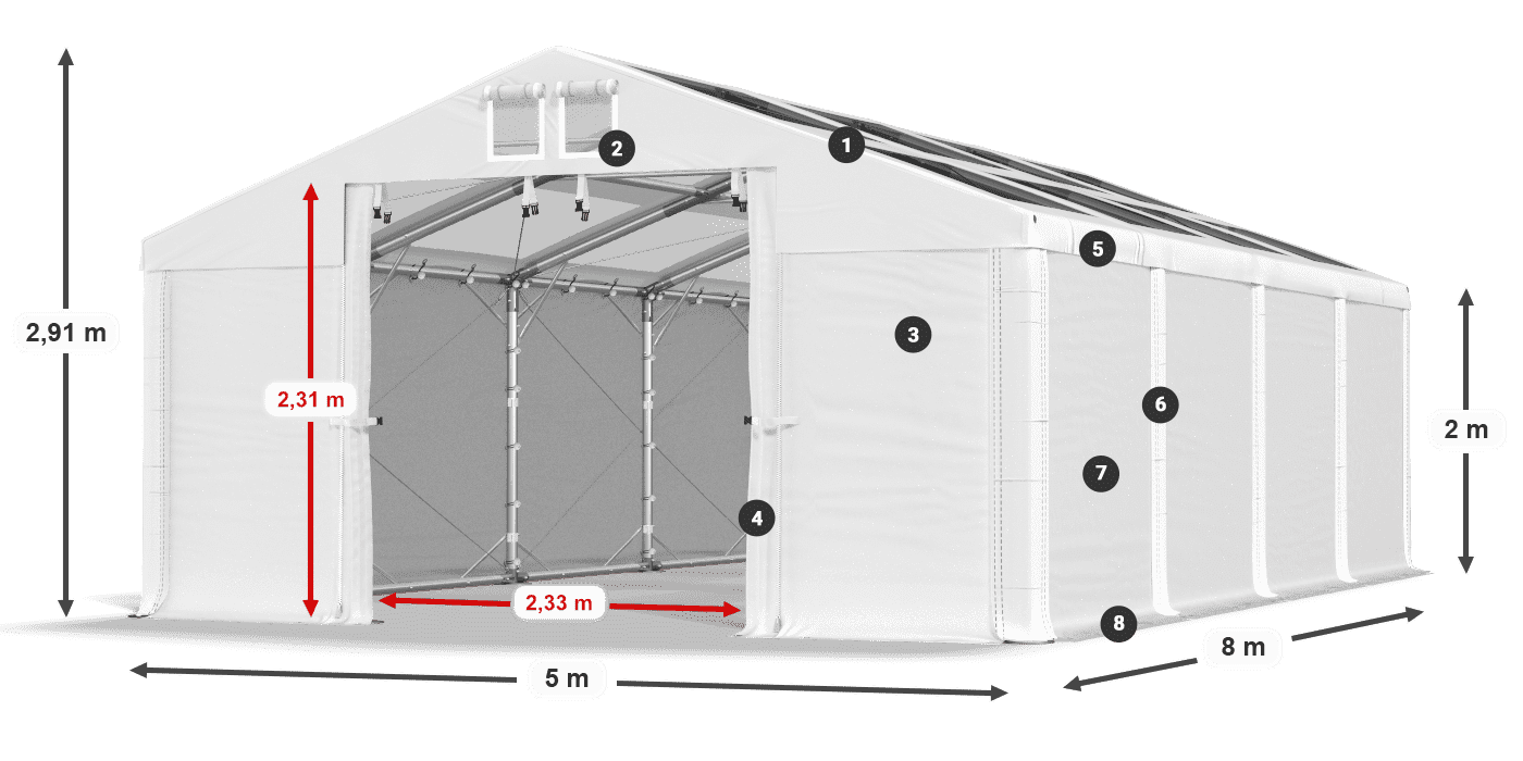 Krov: MS T 580 PVC Zidovi: SD 500 PVC Legenda od 2 m