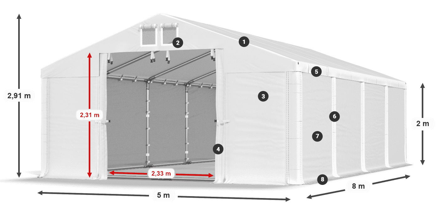 Krov: MS 580 PVC Zidovi: SD 500 PVC Legenda od 2 m