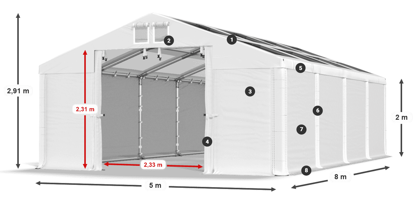 Krov: MS T 580 PVC Zidovi: SD 500 PVC Legenda od 2 m
