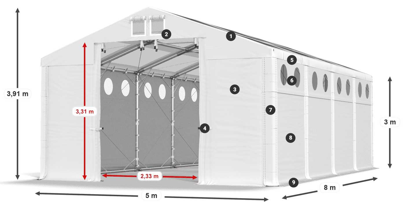 Krov: MS T 580 PVC Zidovi: FR O 620 PVC Legenda od 3 m