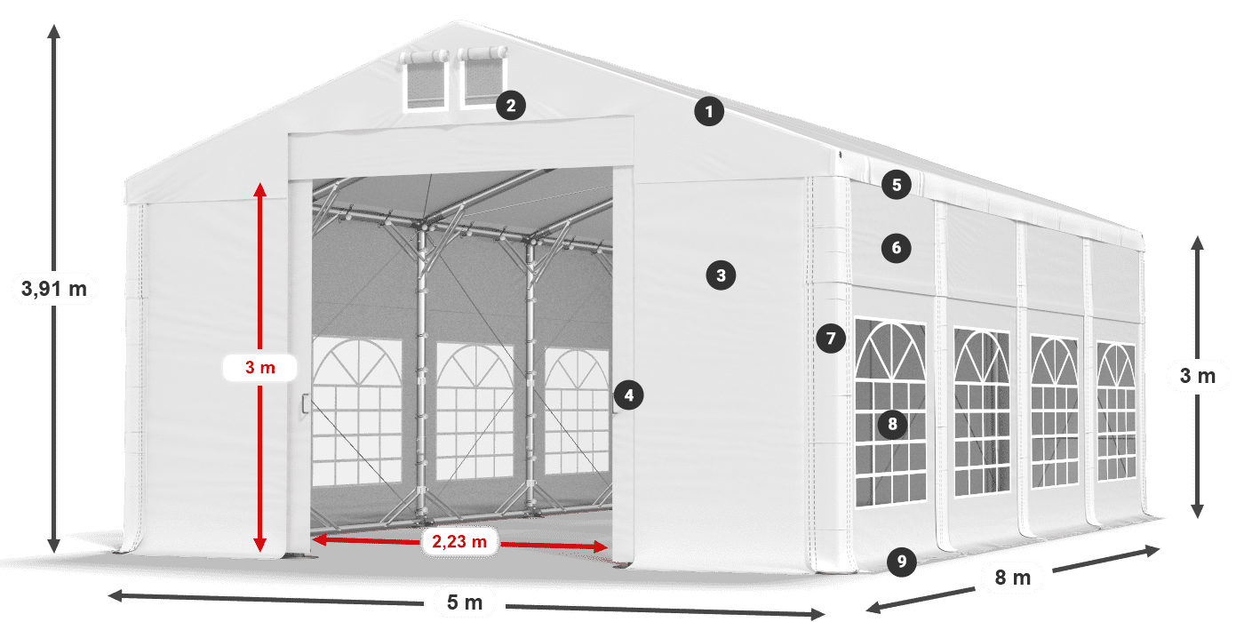 Krov: MS 580 PVC Zidovi: FR 620 PVC Legenda od 3 m