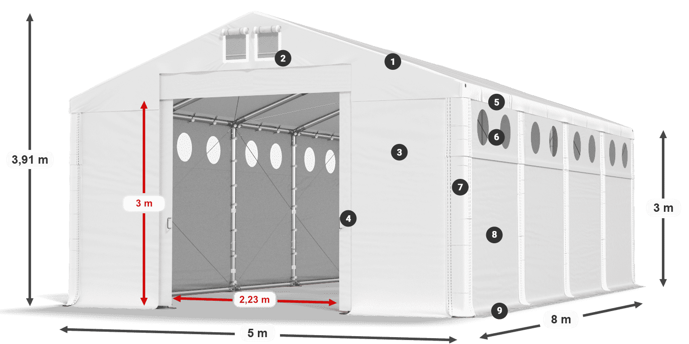 Krov: MS 580 PVC Zidovi: FR O 620 PVC Legenda od 3 m