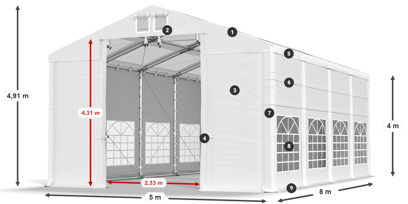 Krov: MS T 580 PVC Zidovi: FR 620 PVC Legenda od 4 m
