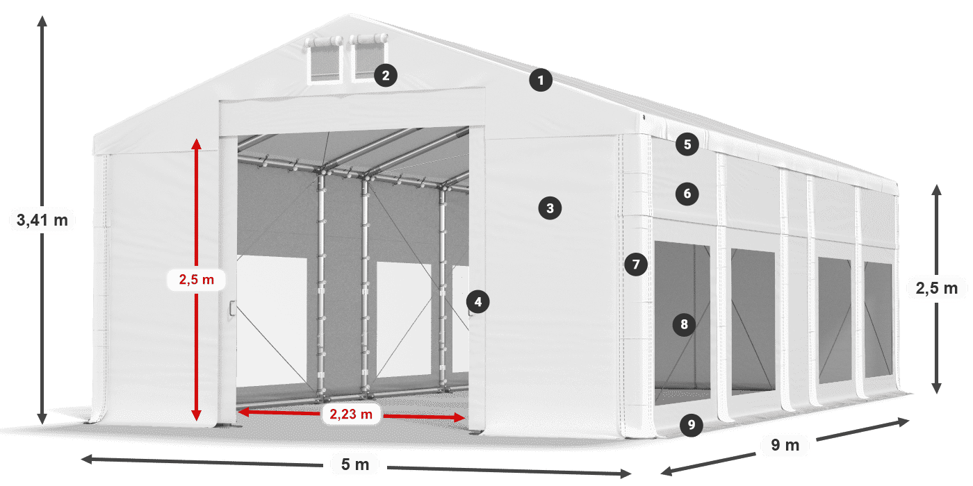 Krov: MS 580 PVC Zidovi: MS 580 PVC 2,5 m legenda