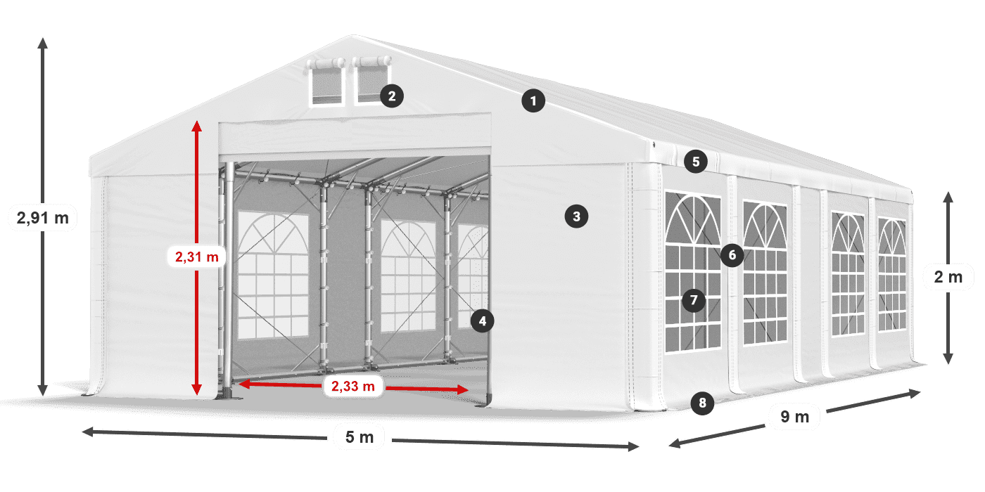 Krov: MS 580 PVC Zidovi: FR 620 PVC Legenda od 2 m
