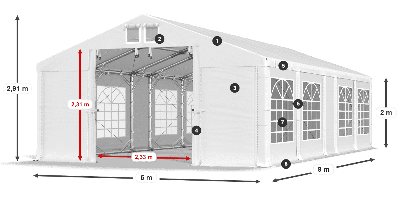 Krov: MS 580 PVC Zidovi: FR 620 PVC Legenda od 2 m