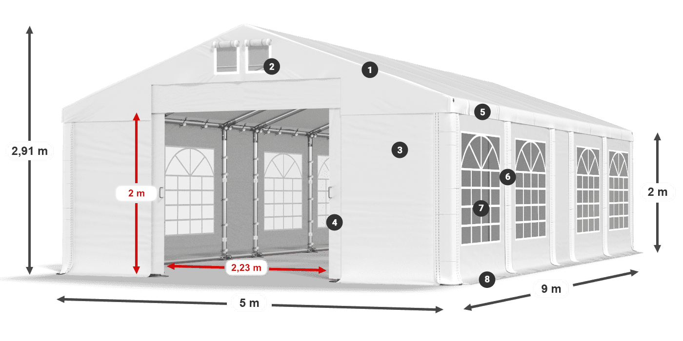 Krov: MS 580 PVC Zidovi: FR 620 PVC Legenda od 2 m